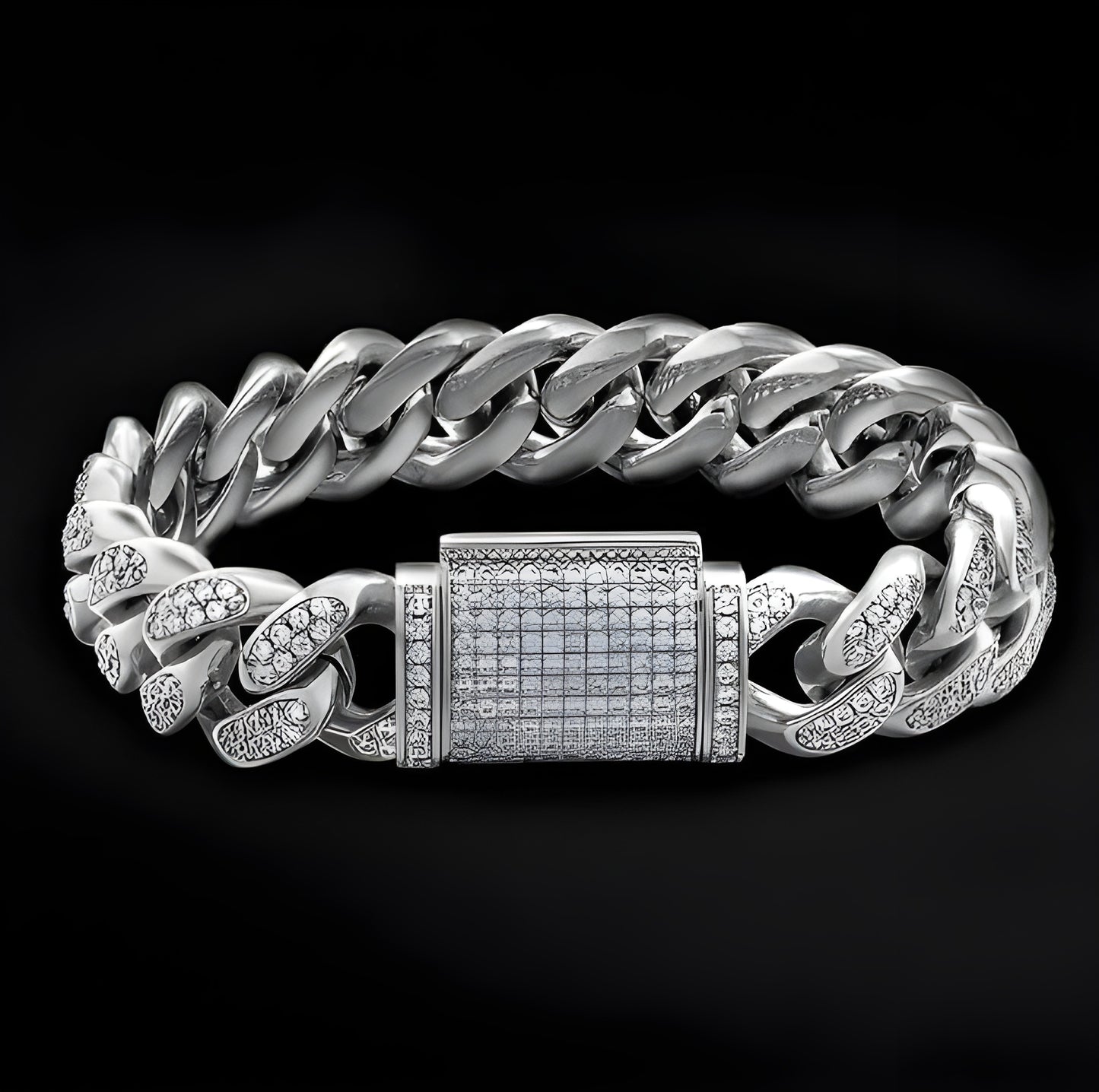 Pulsera Cubana de Diamantes en Oro Blanco Exquisito