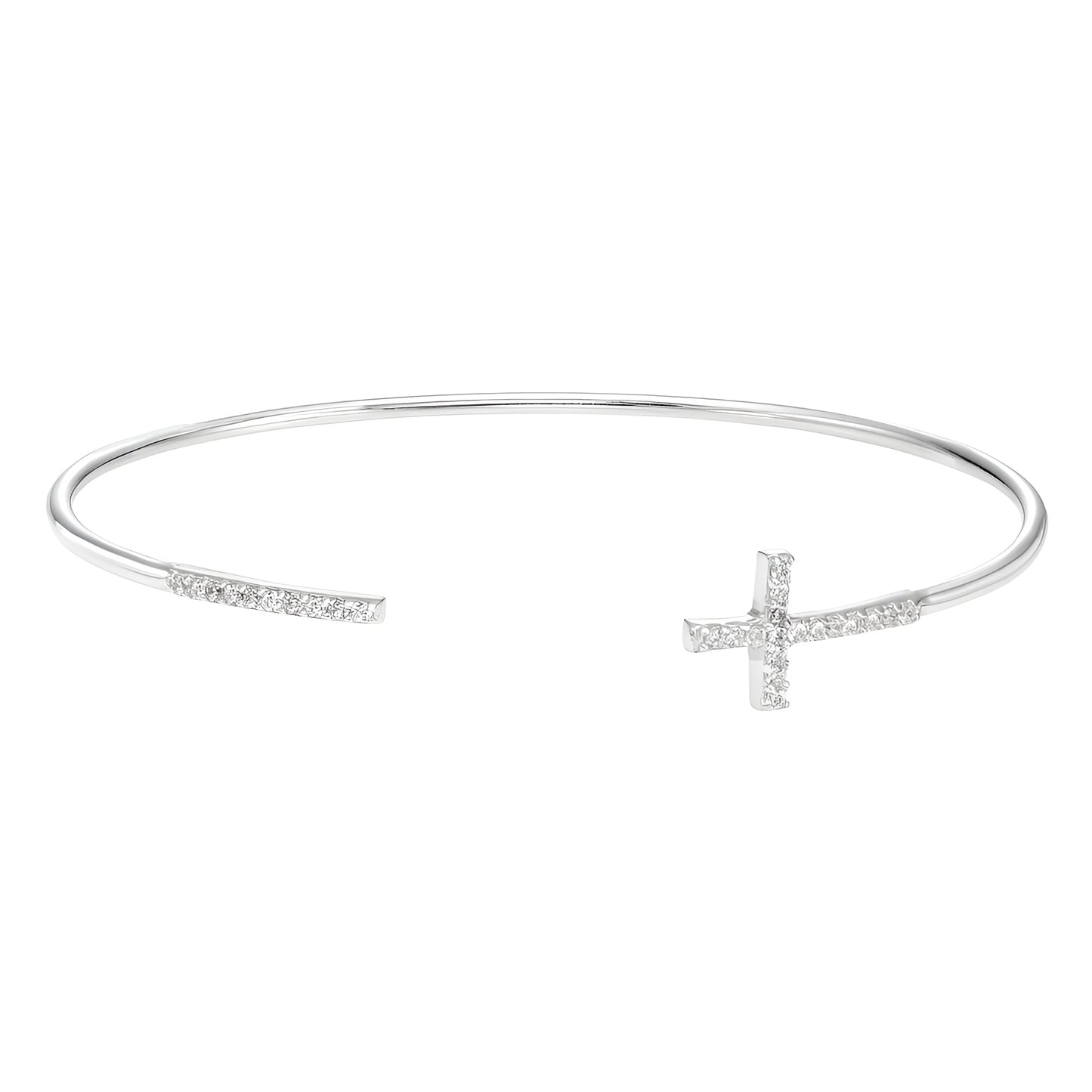 Pulsera Abierta de Cruz con Circonia Cúbica en Plata Esterlina