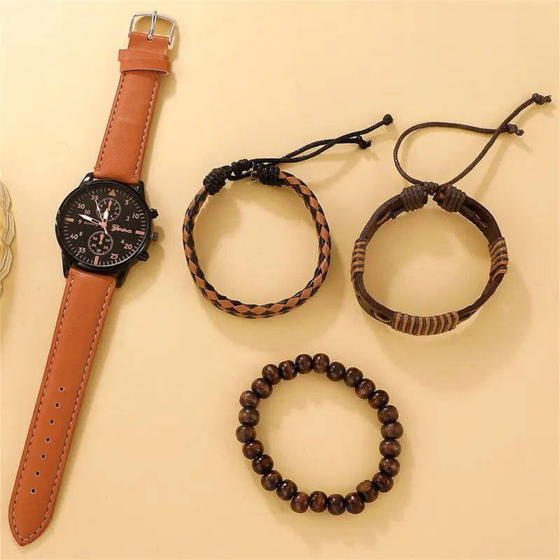 Set de Pulsera de Lujo con Reloj para Hombres