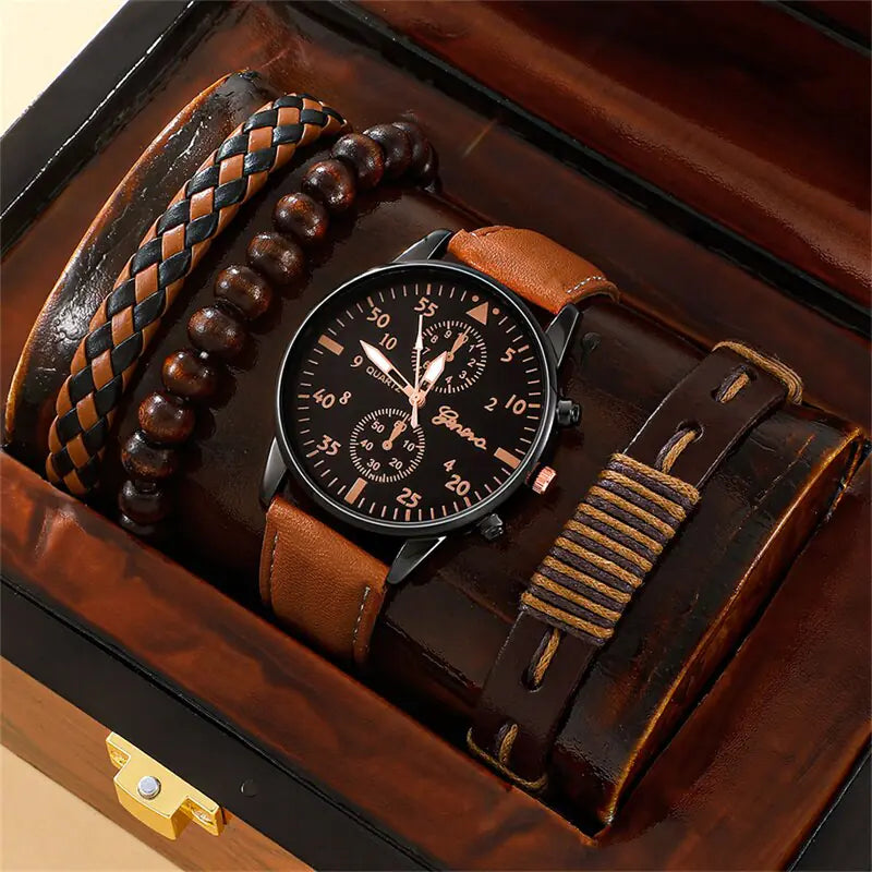 Set de Pulsera de Lujo con Reloj para Hombres