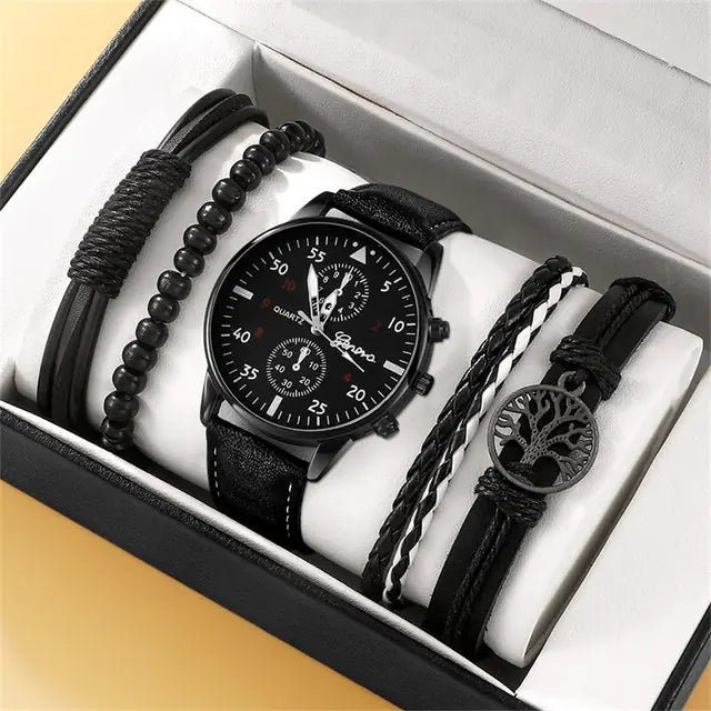 Set de Pulsera de Lujo con Reloj para Hombres